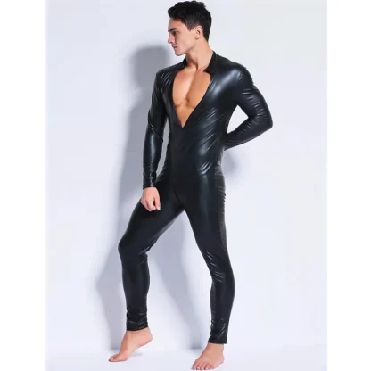 Black Men's Wetlook Catsuit - Image 5