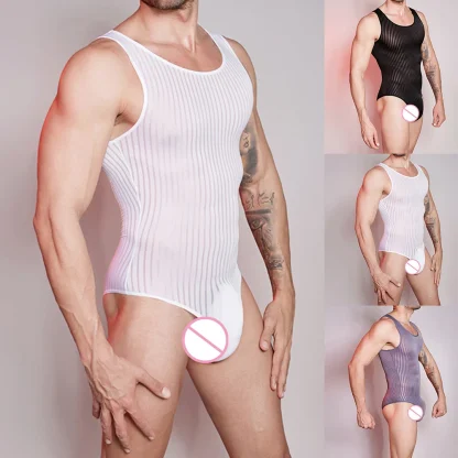 Solid Striped Mesh Bodysuit - Image 7