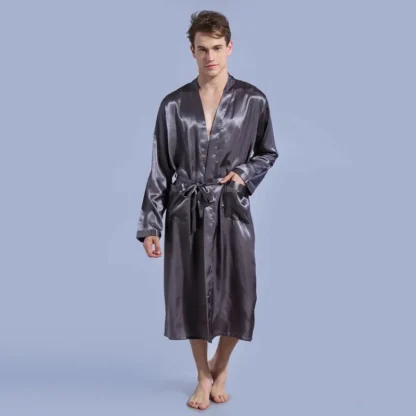 Waist Tie V-neck Shiny Robes - Image 3