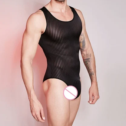 Solid Striped Mesh Bodysuit - Image 2