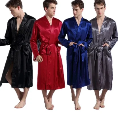 Waist Tie V-neck Shiny Robes - Image 6