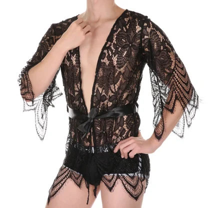 See-through Waist Tie Short Robe