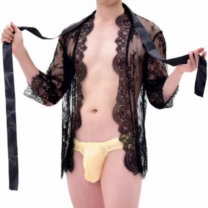 See-through Lace Short Robe - Image 3