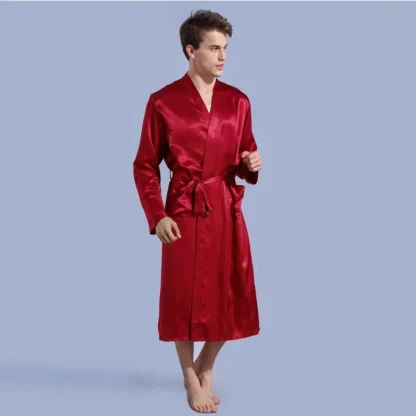 Waist Tie V-neck Shiny Robes - Image 4