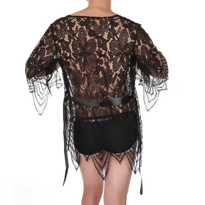 See-through Waist Tie Short Robe - Image 4