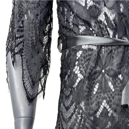 See-through Waist Tie Short Robe - Image 5