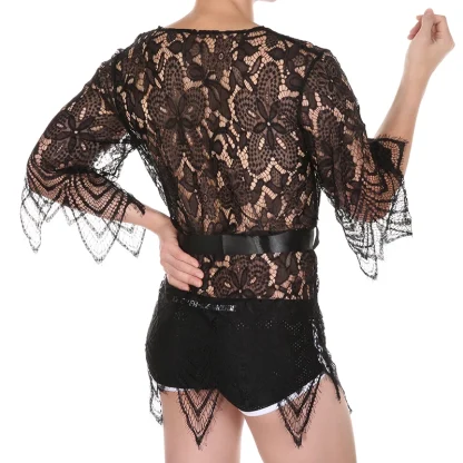 See-through Waist Tie Short Robe - Image 2