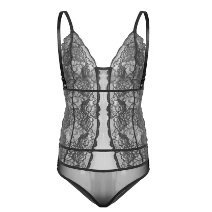Sheer Lace Spaghetti Strap Bodysuit - Image 2