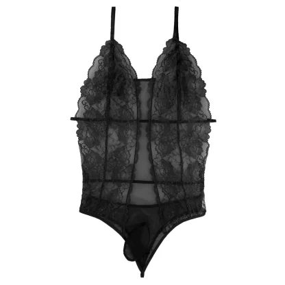 Sheer Lace Spaghetti Strap Bodysuit - Image 4