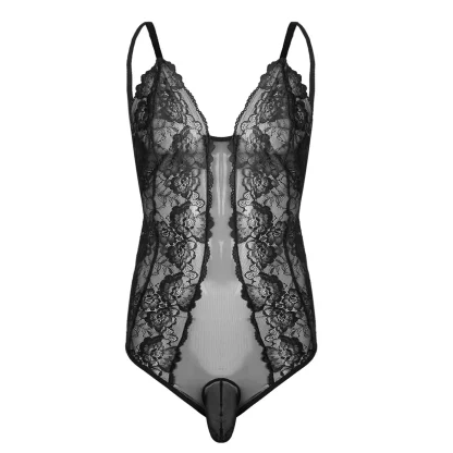 Sheer Lace Spaghetti Strap Bodysuit