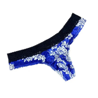 Lace Trim Floral Print Thong - Image 2