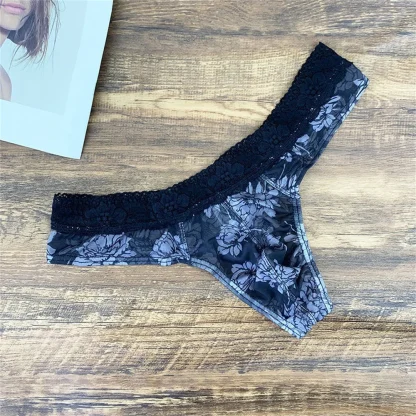 Lace Trim Floral Print Thong - Image 6