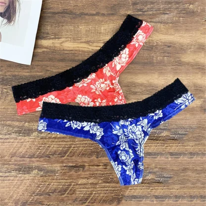 Lace Trim Floral Print Thong - Image 7