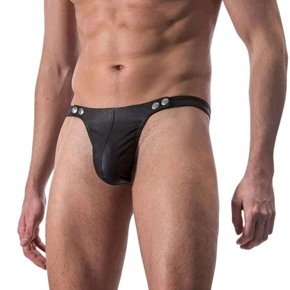 Snap Button Sleek Black Thong - Image 5