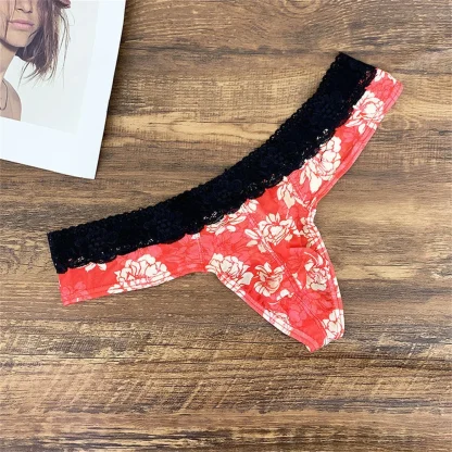 Lace Trim Floral Print Thong - Image 4