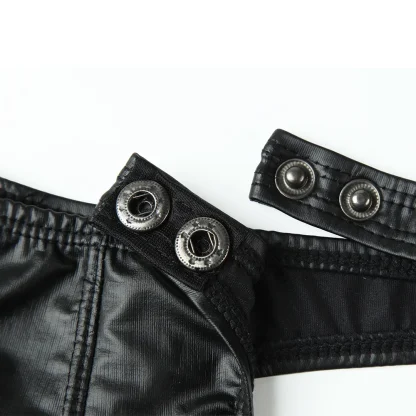 Snap Button Sleek Black Thong - Image 2
