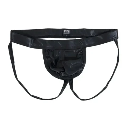 Sleek Faux Leather Black Jockstrap - Image 5