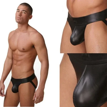 Sleek Faux Leather Black Jockstrap - Image 4